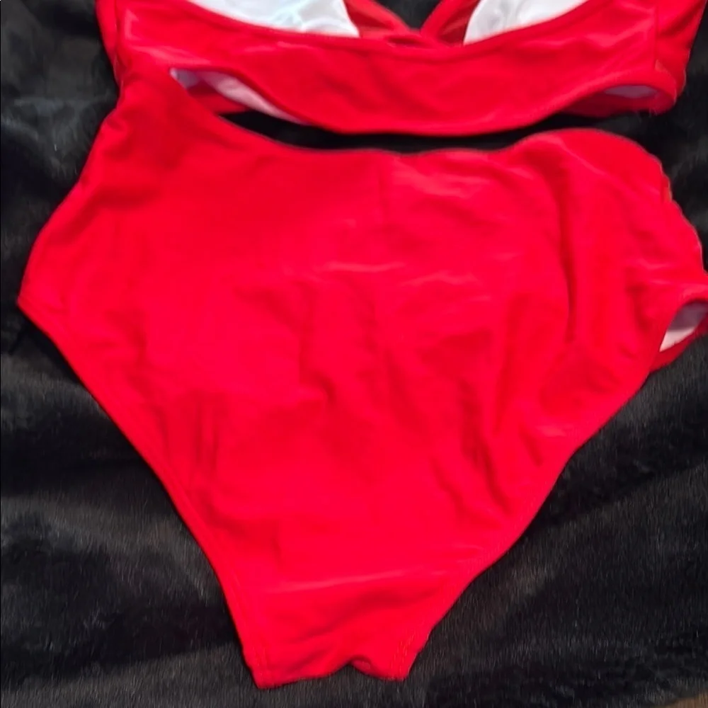 Vibrant Red High Waist sexy Halter Bikini Set size Small